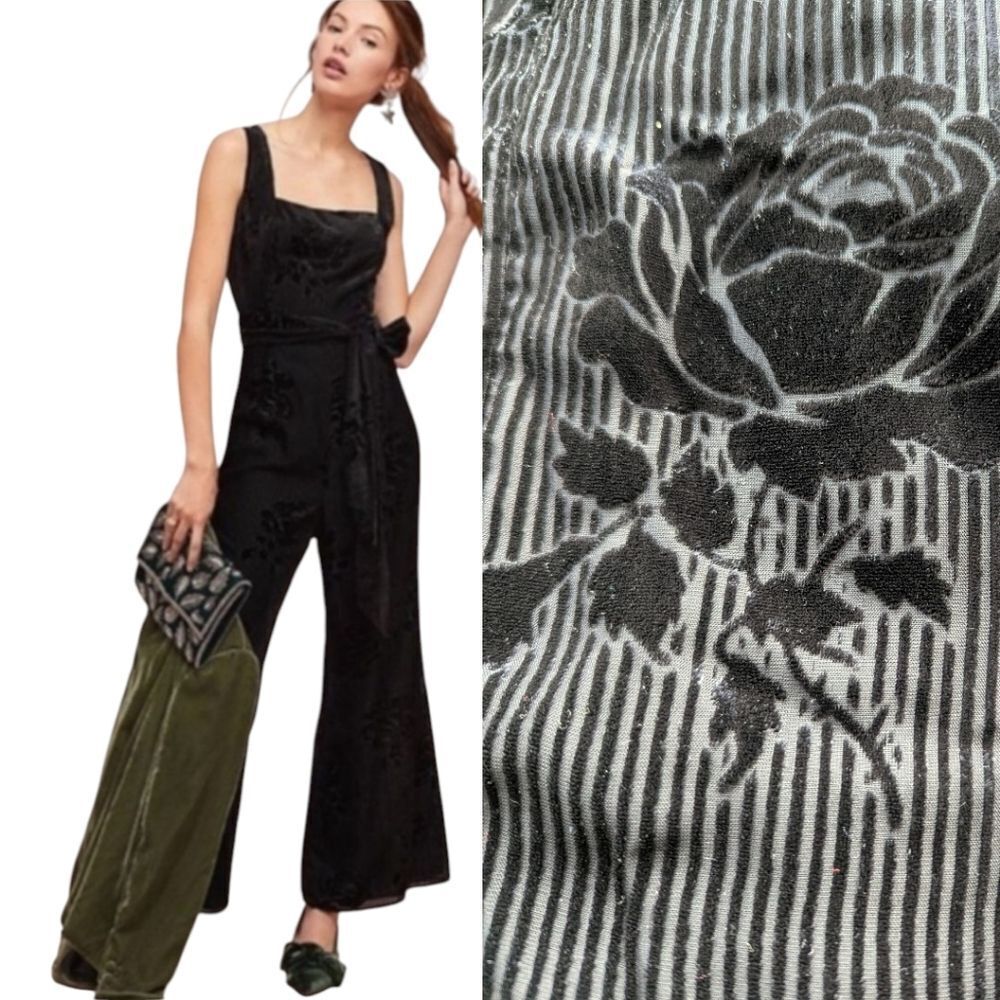 Moulenette Souer Ultimate Holiday Black Floral Velvet Wide Leg Jumpsuit S